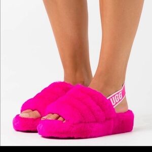 UGG Vibrant Pink Fluffy Slides